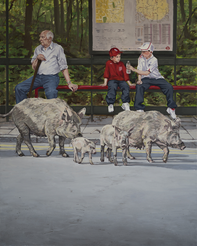 Hartmut Kiewert Bus Stop III 2019 Öl auf Leinwand 150x120cm